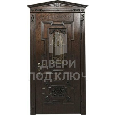 Филенчатая входная багетная дверь со стеклопакетом и элементами ковки, цена ДПК-11522